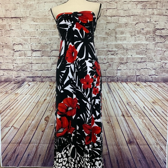 red black and white maxi dress